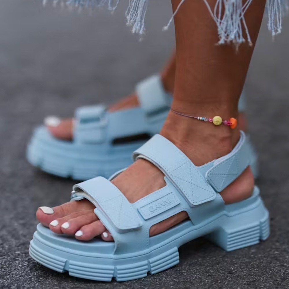 Ganni Light Blue Recycled Rubber Slingback City Sandals Lug Sole Size 41